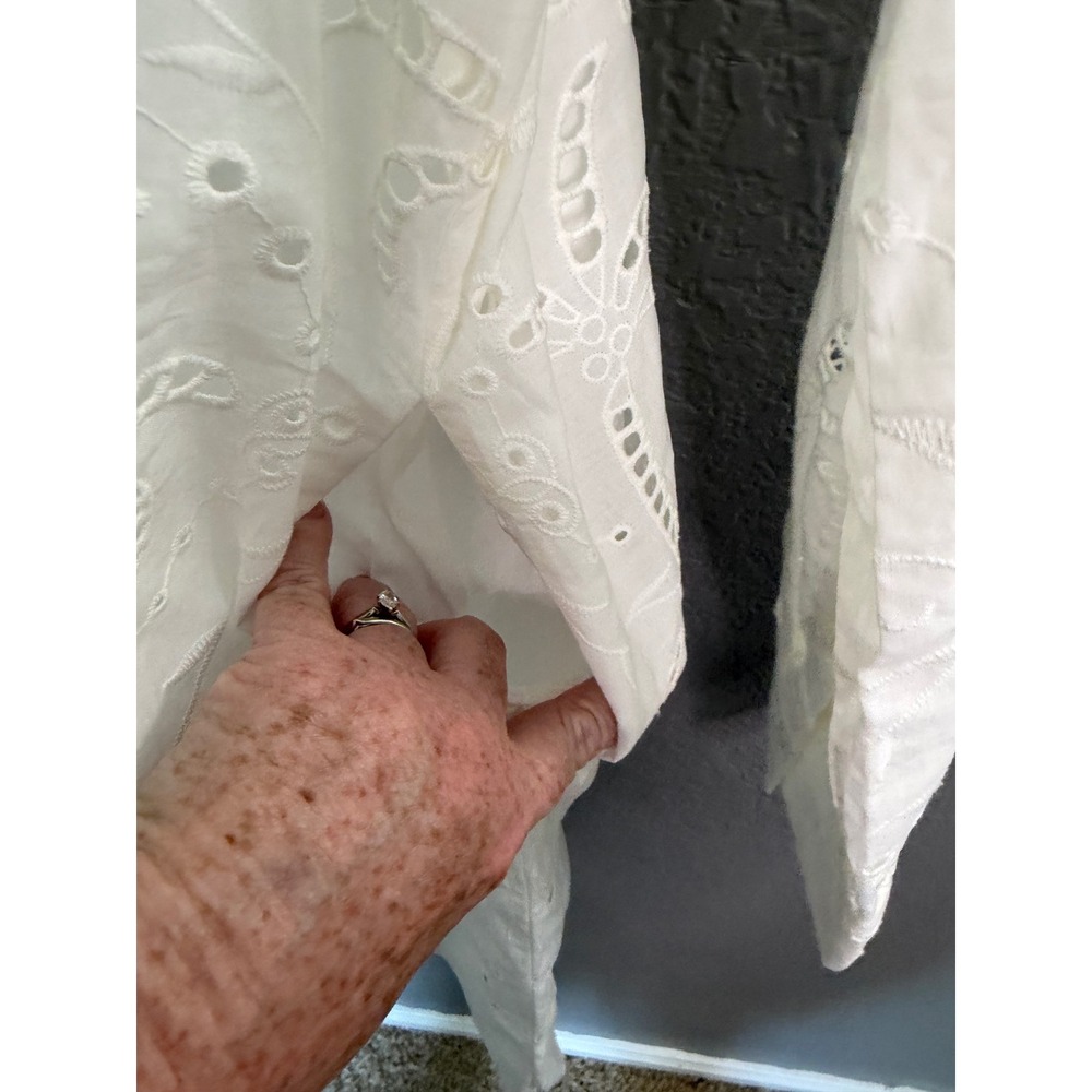 Roller Rabbit White Eyelet Palm Tree Shirt Dress Tunic Med Long Sleeve Slip - Picture 6 of 12